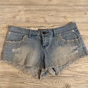 Element Denim Light Blue Lace-Trimmed Jean Shorts